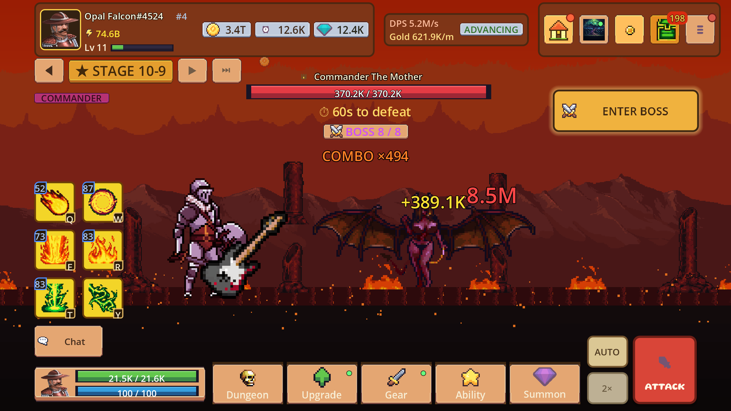 Developed party fighting a late-game boss in a distinct environment